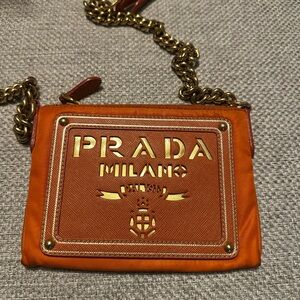 Prada Papaya Orange Tessuto Nylon and Saffiano Leather mini messenger bag